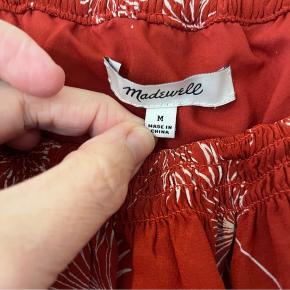Madewell | Silk Off the Shoulder Dress | Orange Palm flower print | Size Medium - Picture 7 of 13